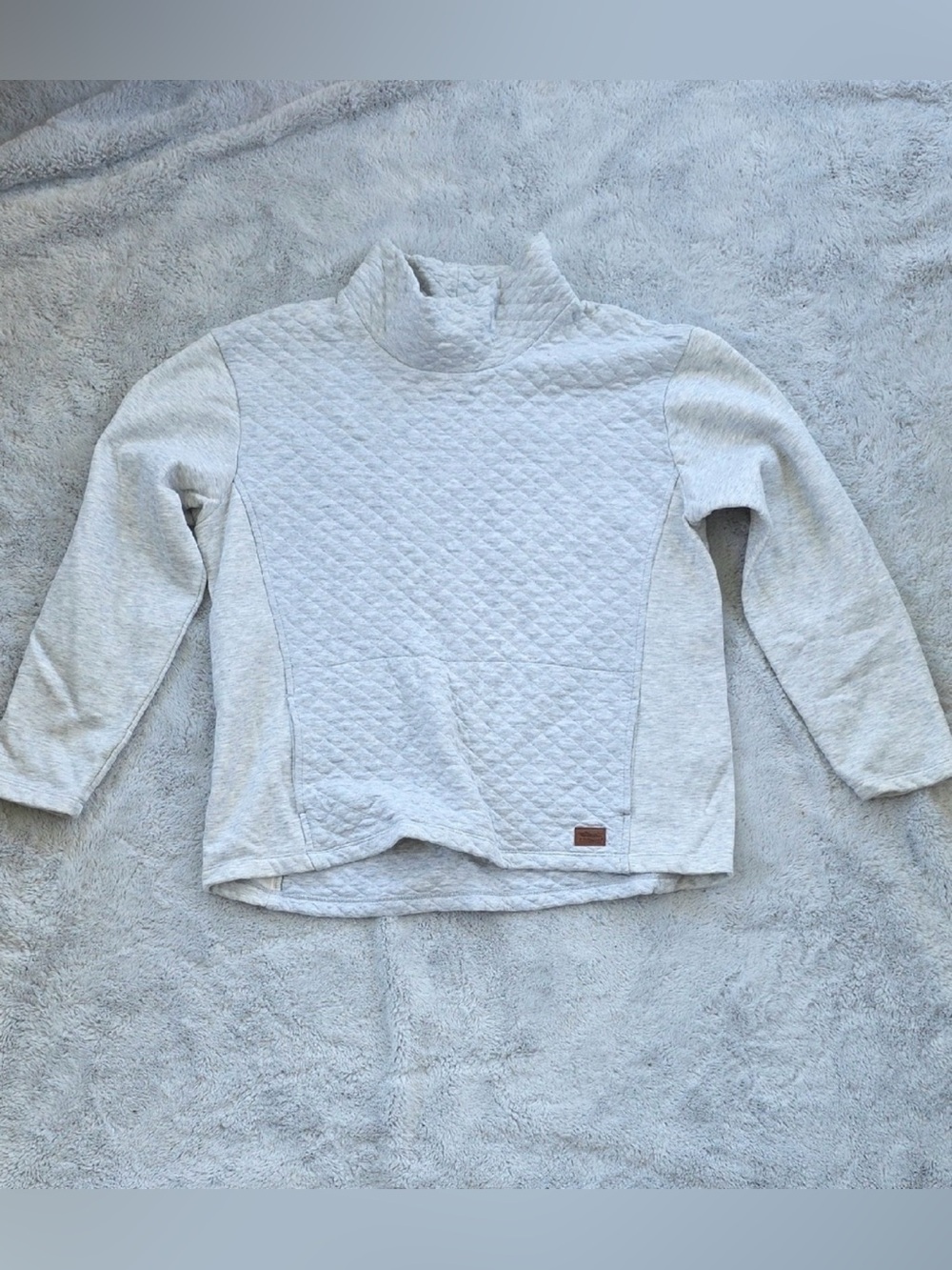 L.L. Bean Quilted Quarter-Zip Pullover Light Gray Heather Large Petite